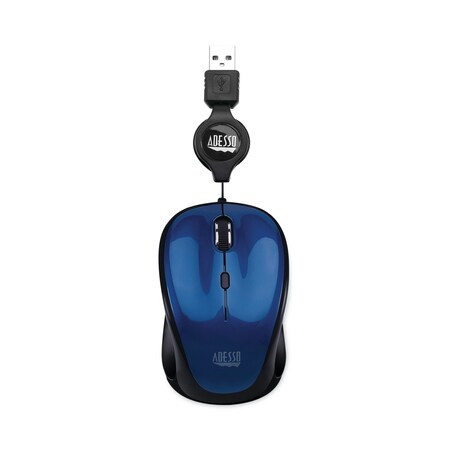 Adesso Illuminated Retractable Mouse, USB 2.0, Left/Right Hand Use, Dark Blue IMOUSES8L